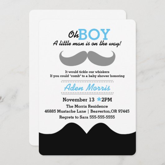 Oh, Junge, ein kleiner Mann ist auf dem Weg, Baby Einladung (Vorne/Hinten)