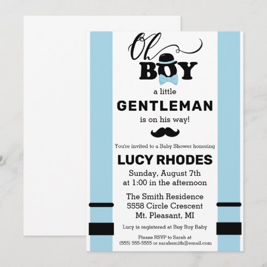 Oh Junge! Einladung der Babydusche (Vorne/Hinten)