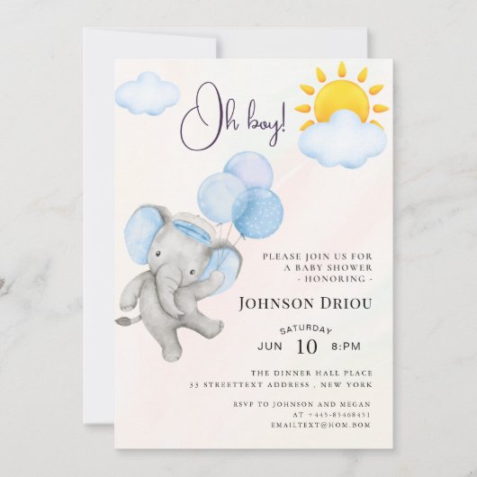 Oh Junge Elefant Baby Shower Einladung (Vorderseite)
