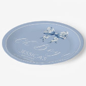 Oh Junge Elegant Simple Dusty Blue Boys Baby Pappteller (Schrägansicht)