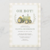 Oh Junge Farmer Traktor Gingham Baby Shower Einladung (Vorderseite)