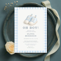 Oh Junge Gingham Blaue Schuhe Baby Shower