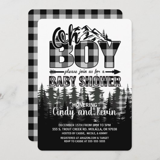 Oh Junge graue Lumberjack Baby Dusche Einladung (Vorne/Hinten)