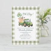 Oh Junge Grüner Traktor Baby Shower Einladung (Stehend Vorderseite)
