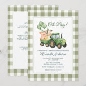 Oh Junge Grüner Traktor Baby Shower Einladung (Vorne/Hinten)