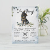 Oh Junge! GSD Puppy Modern Watercolor Babydusche Einladung (Stehend Vorderseite)