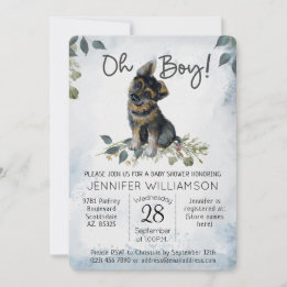 Oh Junge! GSD Puppy Modern Watercolor Babydusche Einladung