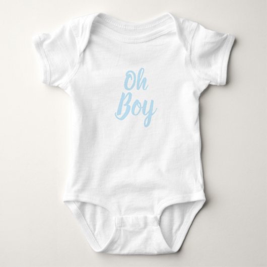 Oh Junge hellblaue Drehbuch Baby Dusche Geschlecht Strampler (Vorderseite)