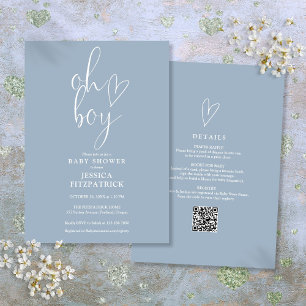 Oh, Junge Herz Dusty Blue Boy All in One Baby Dusc Einladung