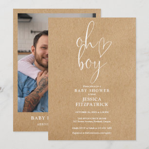 Oh Junge Herz Rustikale Kraft Foto-Baby-Party Einladung