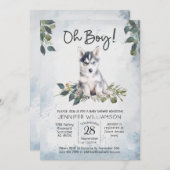 Oh Junge! Husky Puppy Watercolor Babydusche Invita Einladung (Vorne/Hinten)
