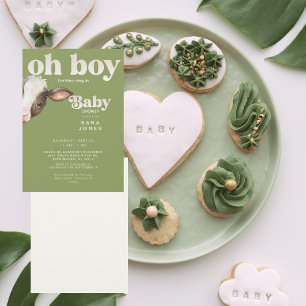 Oh Junge, ich ziehe in Mossgrün ein - Baby Shower Einladung