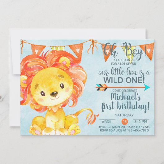 Oh Junge, kleine Löwen, Einladung zum Geburtstag, (Vorderseite)