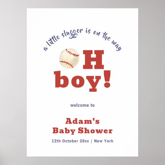 Oh Junge Kleiner Schläger Baseball Baby Shower Wil Poster (Vorne)