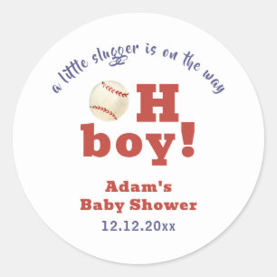Oh Junge Kleiner Schläger Baseball Sport Baby Show Runder Aufkleber