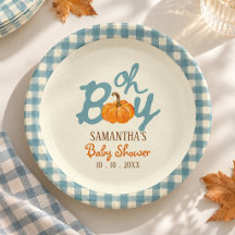 Oh Junge Kürbis blau Gingham Baby-Party