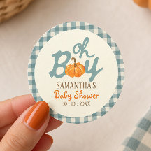 Oh Junge Kürbis blau Gingham Baby-Party