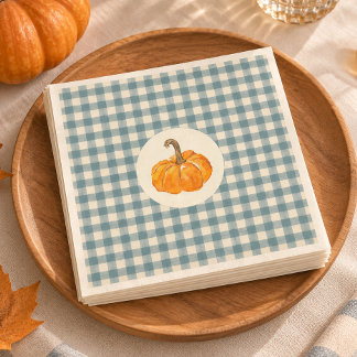 Oh Junge Kürbis blau Gingham Vintage Baby Shower Serviette