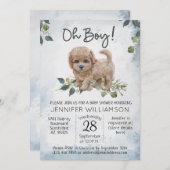 Oh Junge! Labradoodle Puppy Watercolor Babydusche Einladung (Vorne/Hinten)