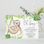 Oh Junge laute tropische grüne Blätter Kinderdusch Einladung (Stehend Vorderseite)