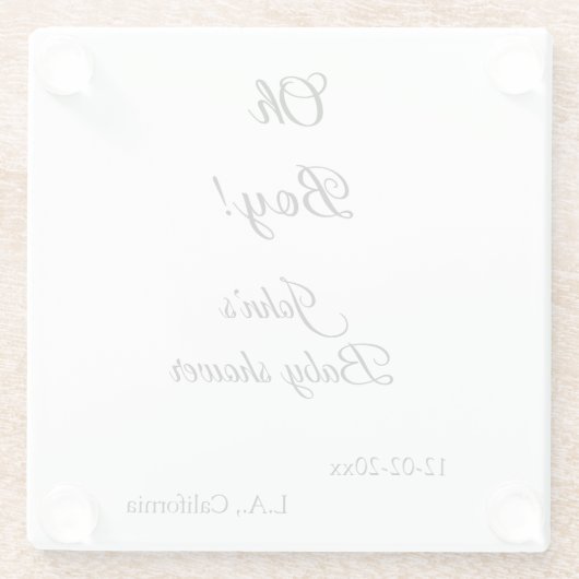 oh Junge Mädchen Babydusche geben den Namen Datum  Glasuntersetzer (Rückseite)