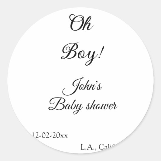 oh Junge Mädchen Babydusche geben den Namen Datum Runder Aufkleber (Vorderseite)