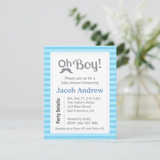 Oh Junge, modern, Minimalistisch, Babydusche Einla Einladung (Stehend Vorderseite)