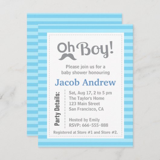 Oh Junge, modern, Minimalistisch, Babydusche Einla Einladung (Vorne/Hinten)