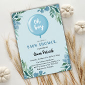 Oh Junge moderne blaue Ballons Babydusche Einladung