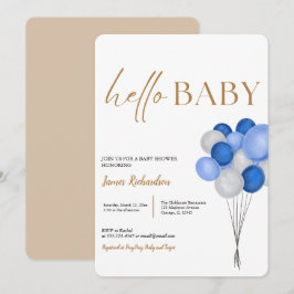 Oh Junge moderne Eukalyptus-blaue Ballons Babydusc Einladung