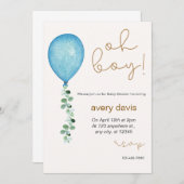 Oh Junge moderne Eukalyptus-blaue Ballons Babydusc Einladung (Vorne/Hinten)