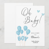 Oh Junge moderne Eukalyptus-blaue Ballons Babydusc Einladung (Vorne/Hinten)