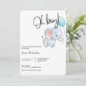 Oh Junge moderne Eukalyptus-blaue Ballons Babydusc Einladung (Stehend Vorderseite)