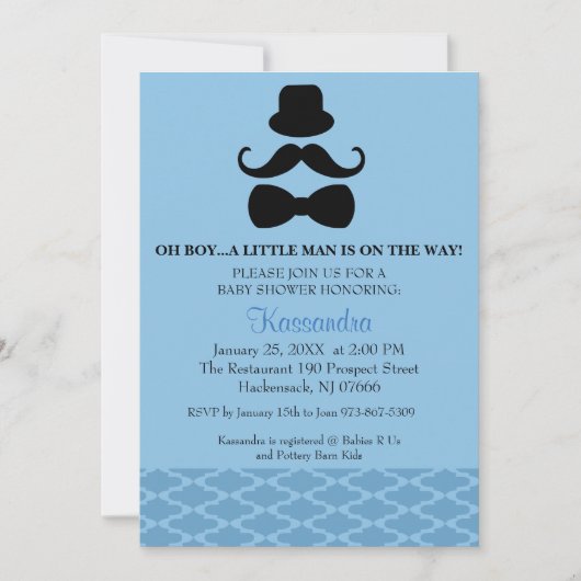 Oh, Junge.. Mustache Boy Baby Shower Einladung (Vorderseite)