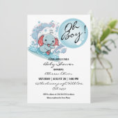 Oh Junge Niedlich Baby Elephant Blue Bubble Baby D Einladung (Stehend Vorderseite)