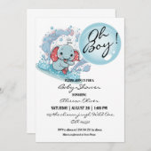 Oh Junge Niedlich Baby Elephant Blue Bubble Baby D Einladung (Vorne/Hinten)