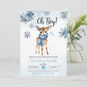 Oh Junge Niedlich Blue Deer Snowflake Baby Boy Dus Einladung (Stehend Vorderseite)