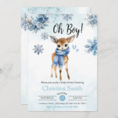 Oh Junge Niedlich Blue Deer Snowflake Baby Boy Dus Einladung (Vorne/Hinten)