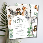 Oh Junge Niedlich Safari Tiere Grüne Kinderdusche Einladung<br><div class="desc">Vorstellung unserer "Oh Boy Niedlich Safari Animals Greenery Baby Shower Einladung", </div>