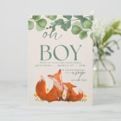 Oh Junge niedlich Safarinpinke Blumenfüchse Babydu Einladung (Stehend Vorderseite)