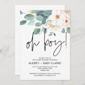 Oh Junge Niedliche Babydusche Party Blush Bloral Einladung (Vorne/Hinten)