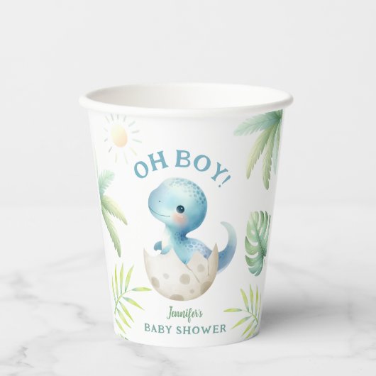 Oh Junge! Niedliche Dino Boy Dinosaur Babydusche Pappbecher (Vorderseite)