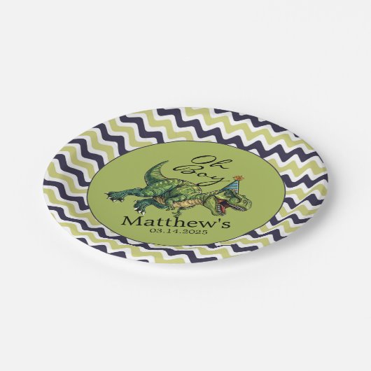 Oh Junge! Niedliche Dinosaur Babydusche Pappteller (Schrägansicht)