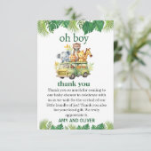 oh Junge niedliche Dschungelsafari Tiere Babydusch Dankeskarte (Stehend Vorderseite)