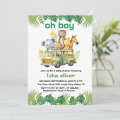 oh Junge niedliche Dschungelsafari Tiere Babydusch Einladung (Stehend Vorderseite)