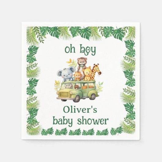 oh Junge niedliche Dschungelsafari Tiere Babydusch Serviette (Vorderseite)