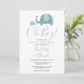 Oh Junge Niedliche Elefanten Babydusche Einladung (Stehend Vorderseite)