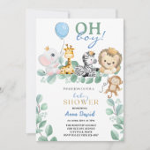 oh Junge niedliche Safari Dschungeltiere Babydusch Einladung (Vorderseite)