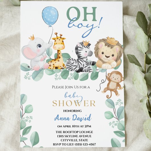 oh Junge niedliche Safari Dschungeltiere Babydusch Einladung