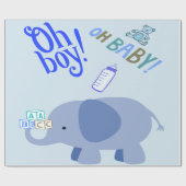 Oh Junge! Oh, Baby! Blue Elephant Baby Dusche Geschenkpapier (Flach)